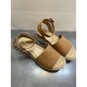 Soda Women's Ankle Buckle Espadrilles Platform Brown Open Toe Strappy Sandal 8.5